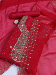 Neck Embroidered Organza Unstitched Suit With Dupatta