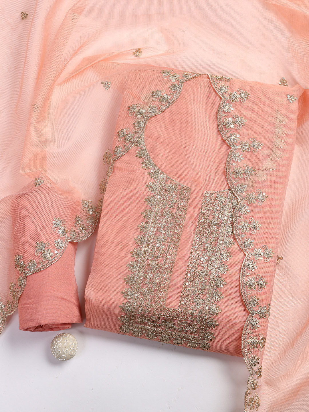 Embroidered Cotton Blend Unstitched Suit Piece With Dupatta