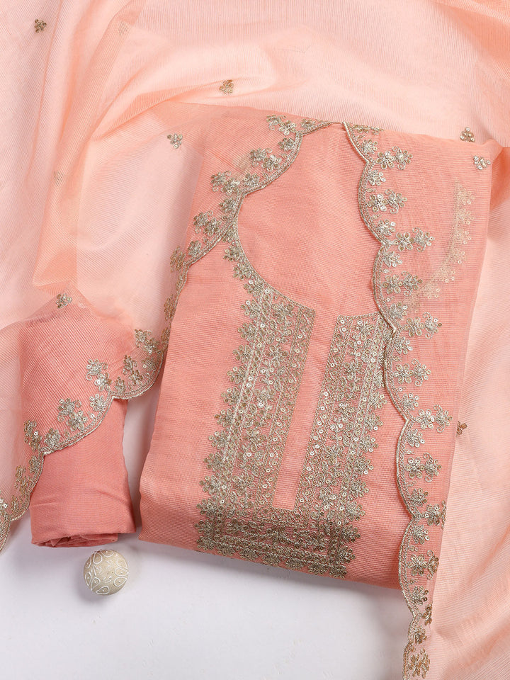 Embroidered Cotton Blend Unstitched Suit Piece With Dupatta