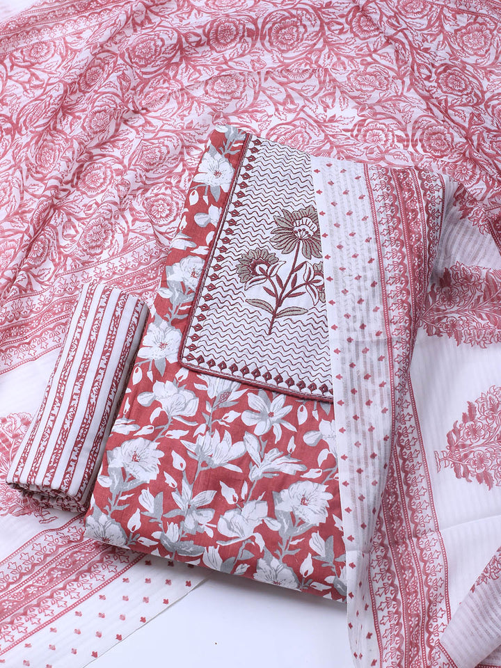 Printed Cotton Blend Unstitched Suit With Dupatta