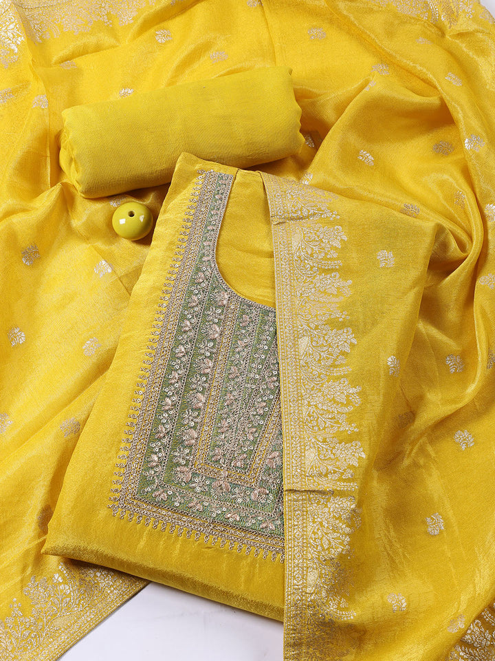 Neck Embroidered Tissue Unstitched Suit With Dupatta