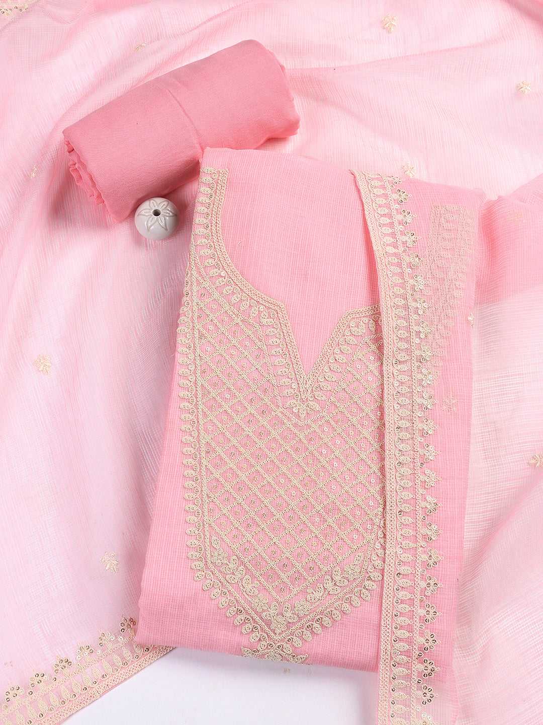 Embroidered Cotton Blend Unstitched Suit Piece With Dupatta