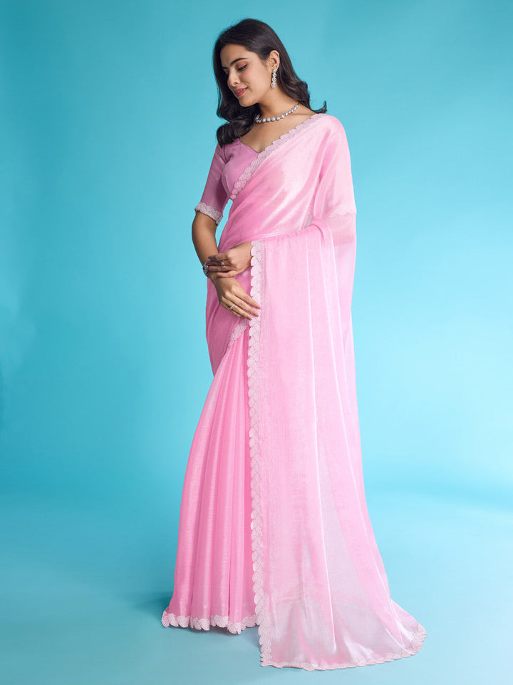 Embroidered Chinon Saree