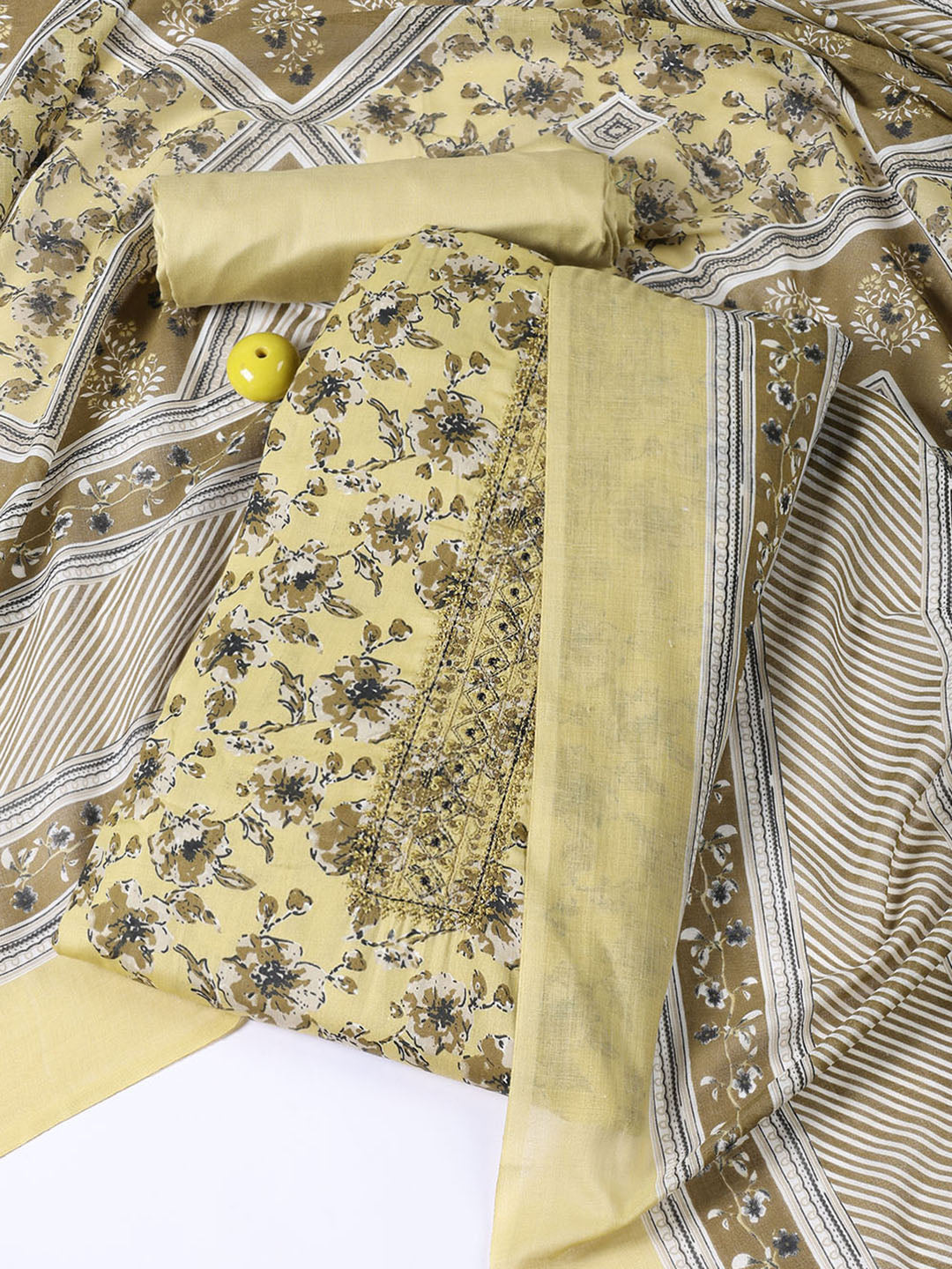 Neck Patti Cotton Blend Unstitched Suit With Dupatta