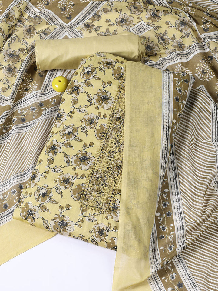Neck Patti Cotton Blend Unstitched Suit With Dupatta