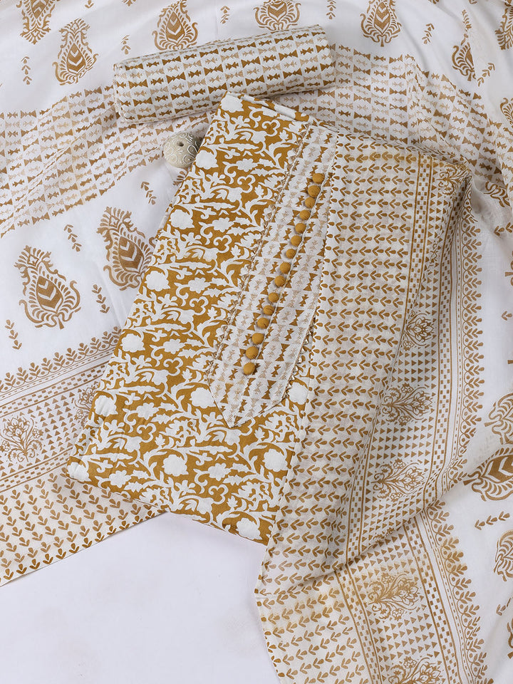 Printed Cotton Blend Unstitched Suit With Dupatta