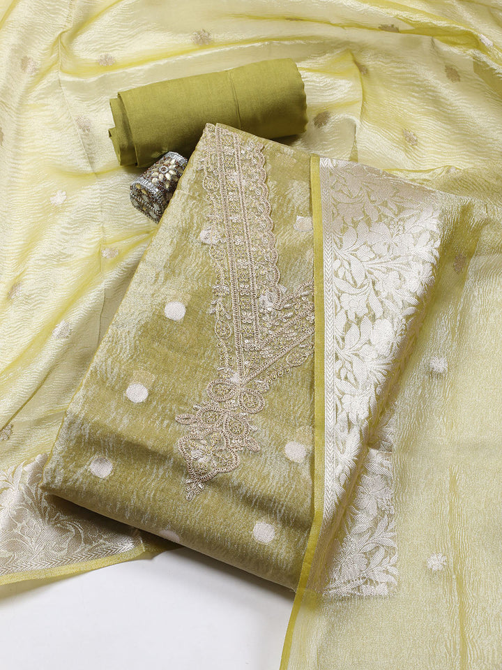 Neck Embroidered Tissue Unstitched Suit Piece With Dupatta