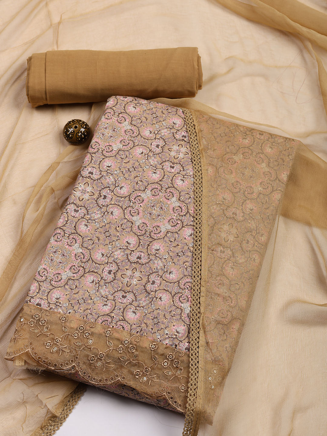 Printed Cotton Blend Unstitched Suit Piece With Dupatta