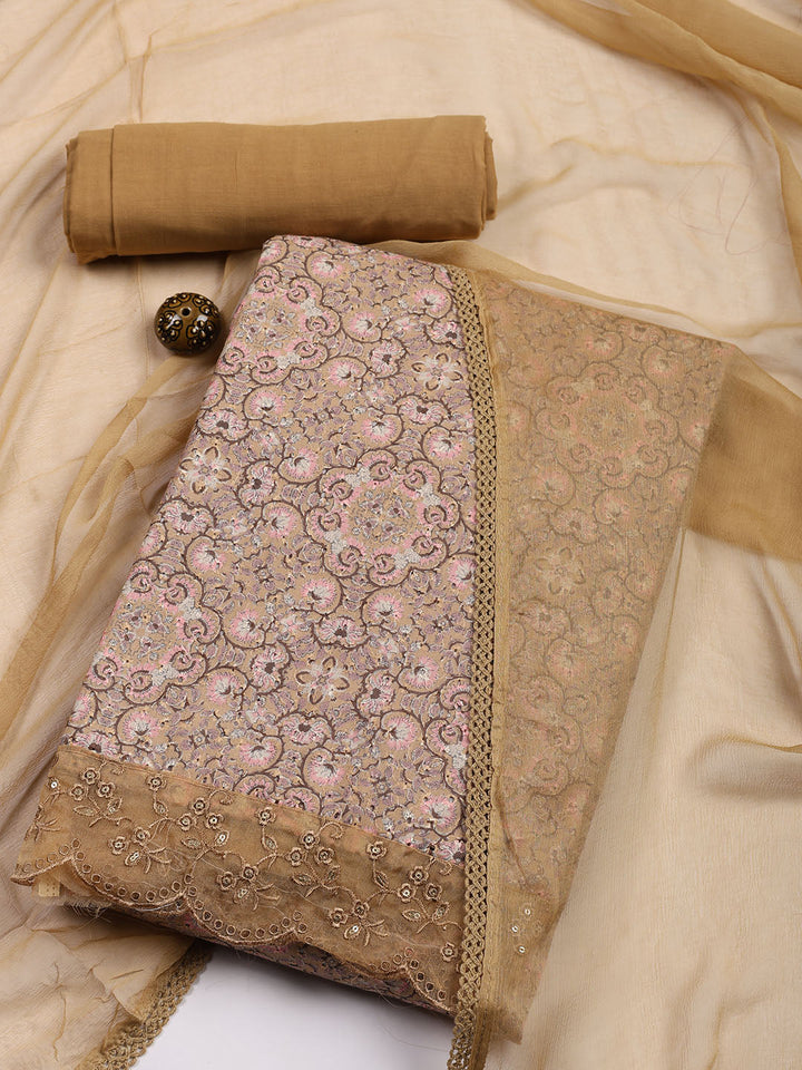 Printed Cotton Blend Unstitched Suit Piece With Dupatta