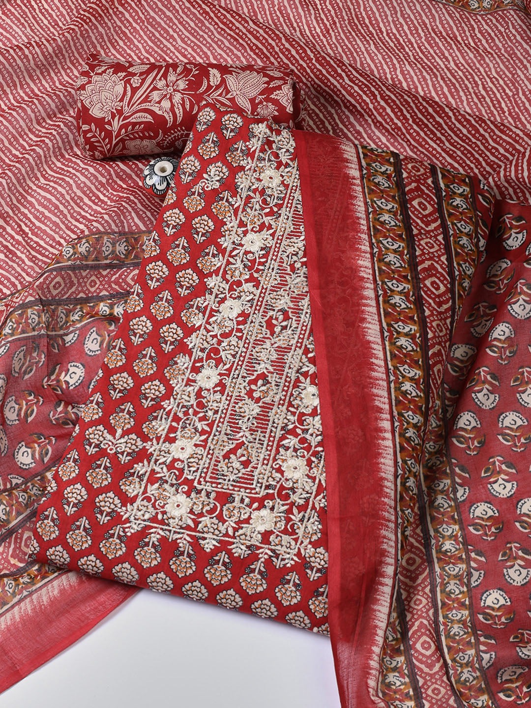Floral Printed Cotton Unstitched Suit With Dupatta