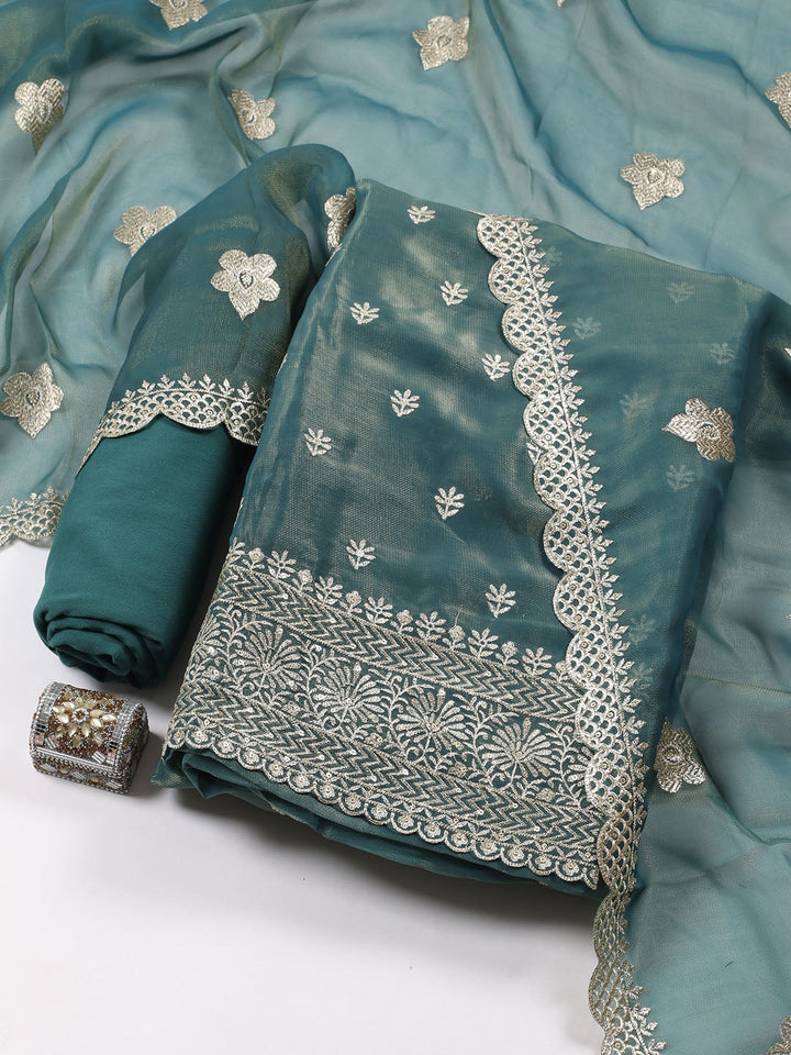 Neck Embroidered Tissue Unstitched Suit With Dupatta