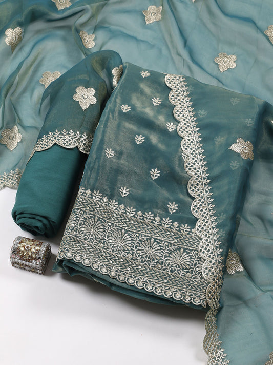 Neck Embroidered Tissue Unstitched Suit With Dupatta