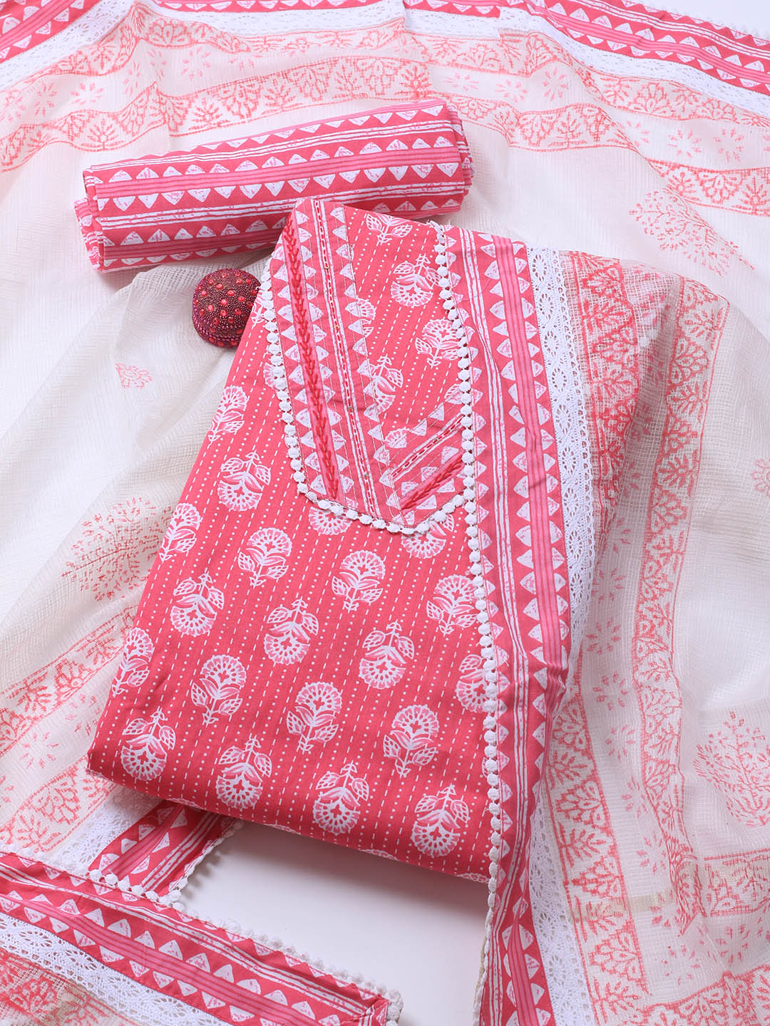 Printed Cotton Blend Unstitched Suit With Dupatta