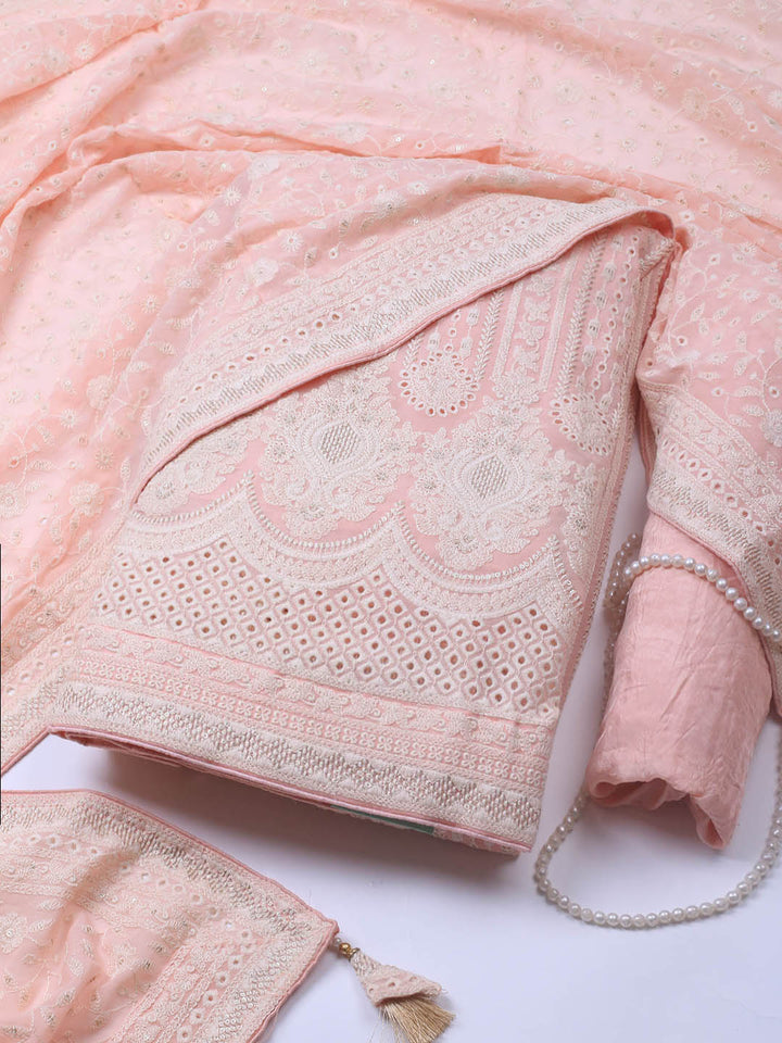 Embroidered Georgette Unstitched Suit Piece With Dupatta