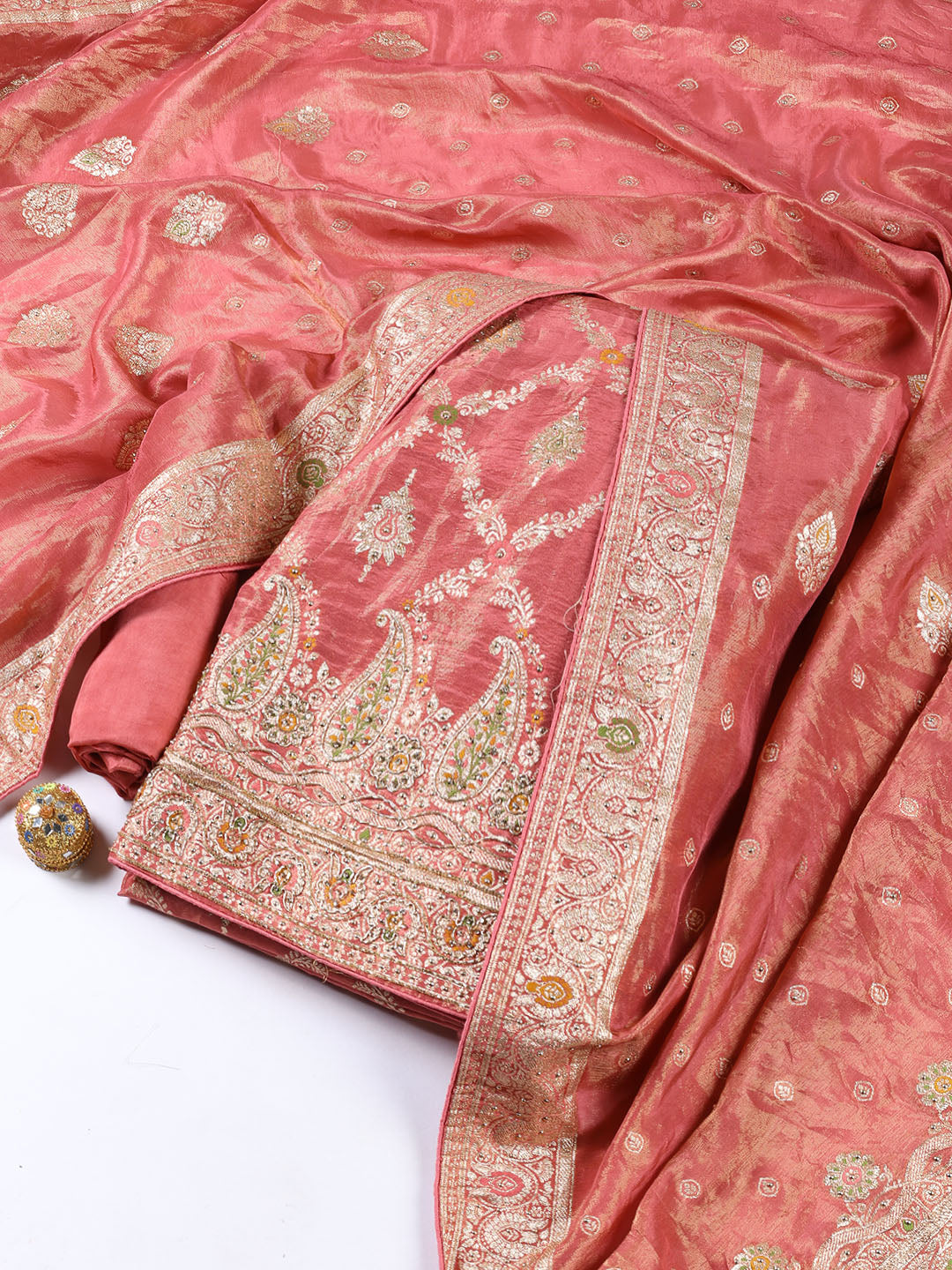 Woven Tissue Unstitched Suit Piece With Dupatta