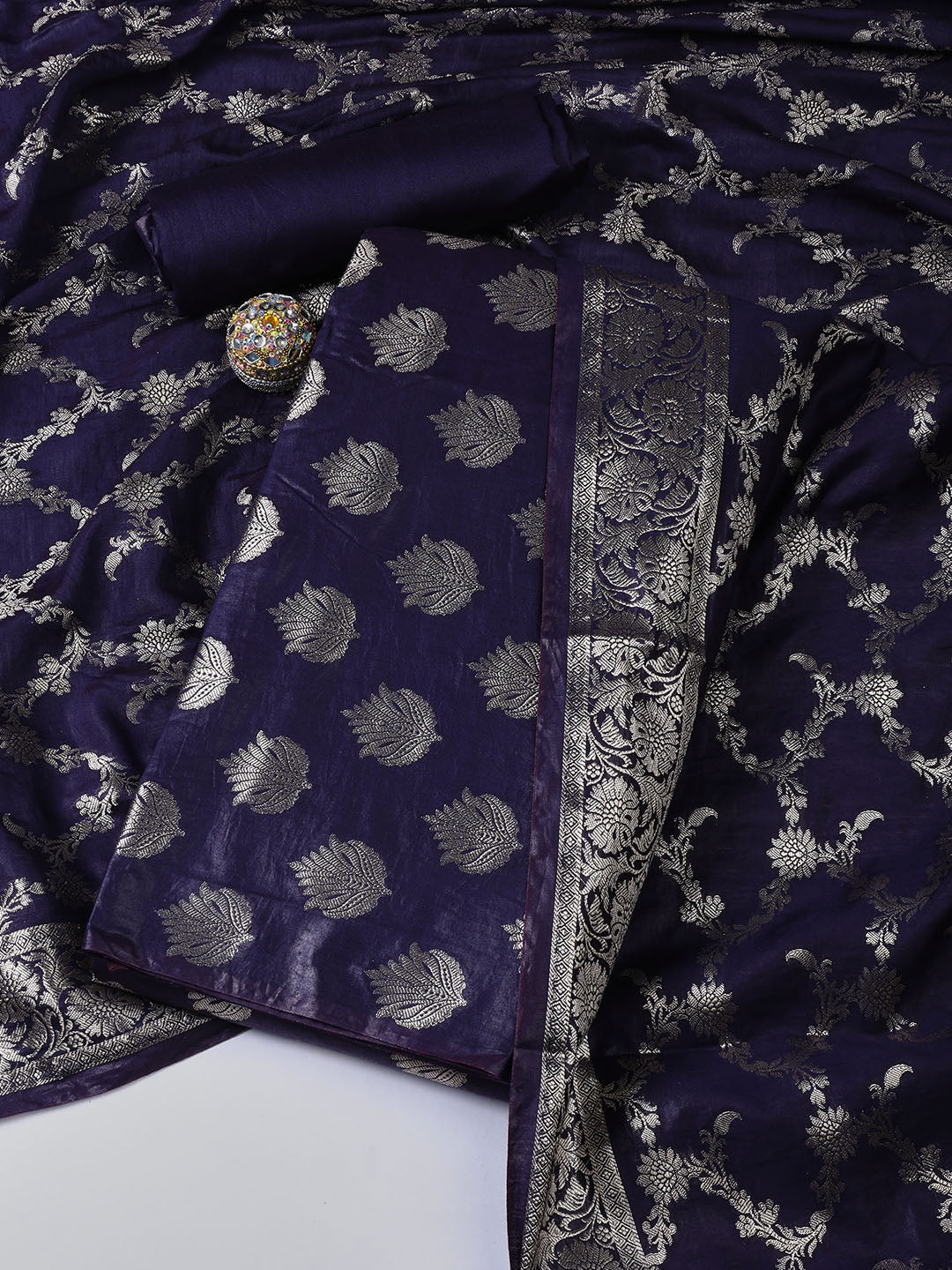 Woven Chanderi Unstitched Suit With Dupatta