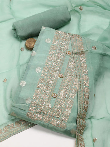 Neck Embroidered Chanderi Unstitched Suit With Dupatta