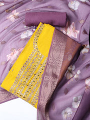 Neck Embroidery Chanderi Unstitched Suit With Dupatta