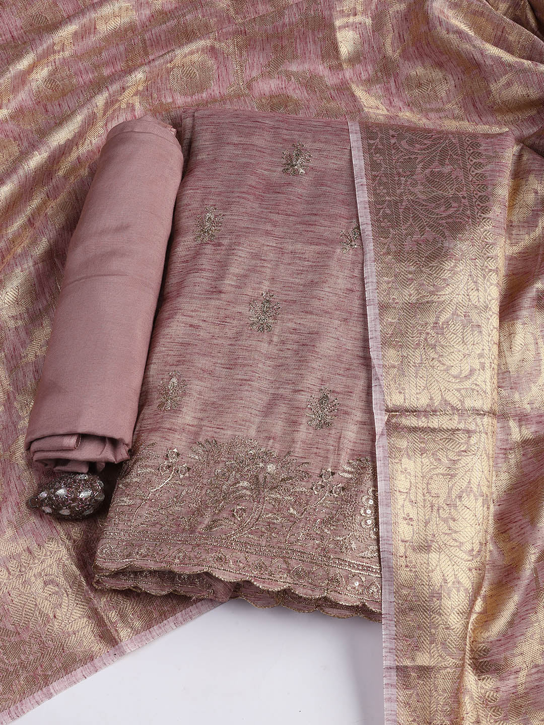 Embroidered Chanderi Unstitched Suit Piece With Dupatta
