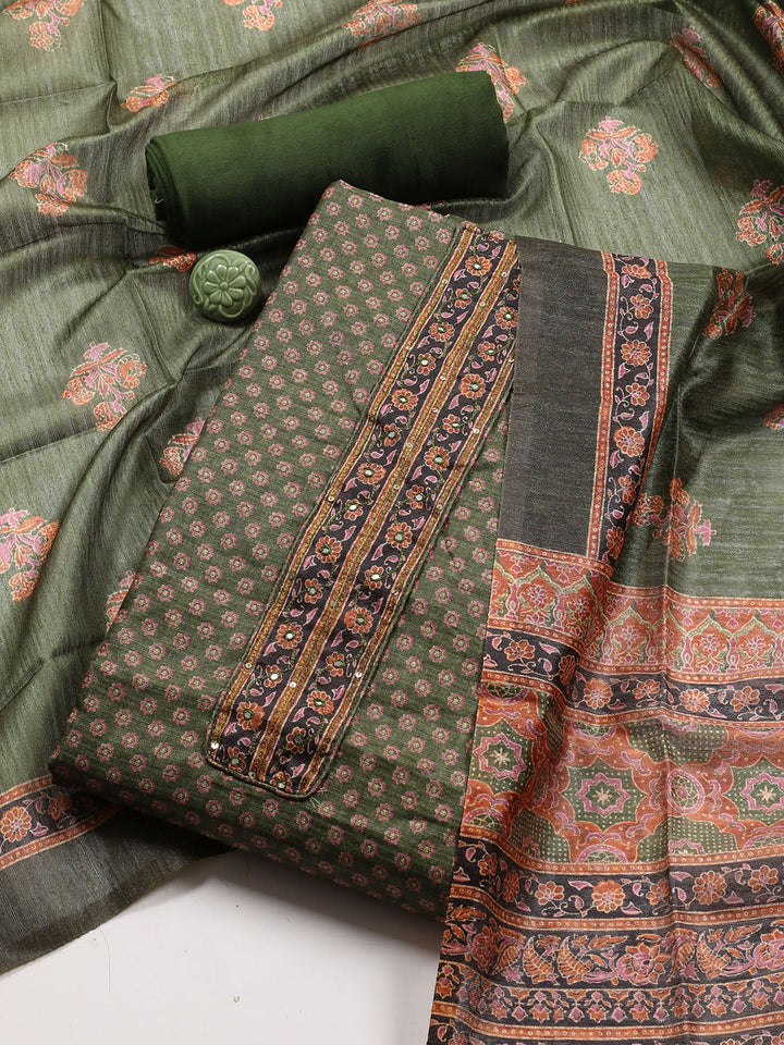 Neck Patti Chanderi Unstitched Suit With Dupatta