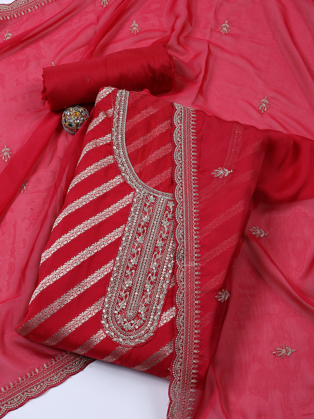 Woven Chanderi Unstitched Suit Piece With Dupatta