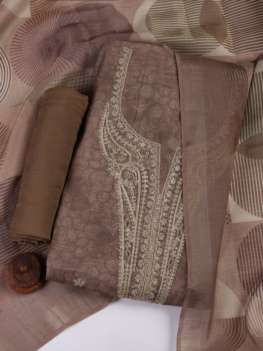 Neck Embroidery Chanderi Unstitched Suit With Dupatta