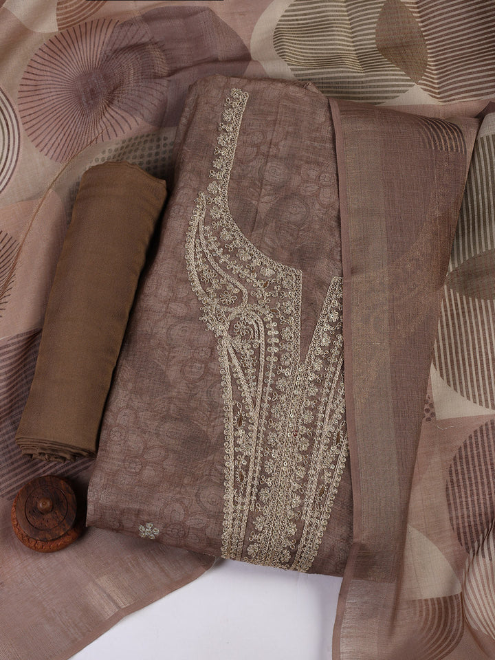 Neck Embroidery Chanderi Unstitched Suit With Dupatta