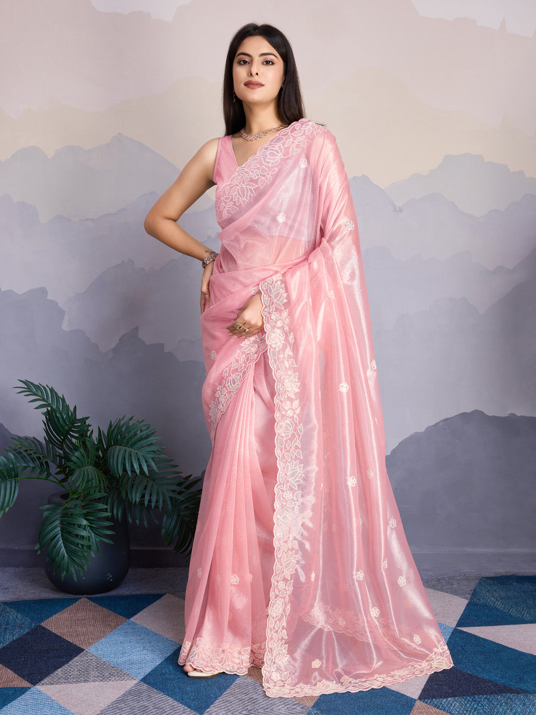 Embroidered Net Saree