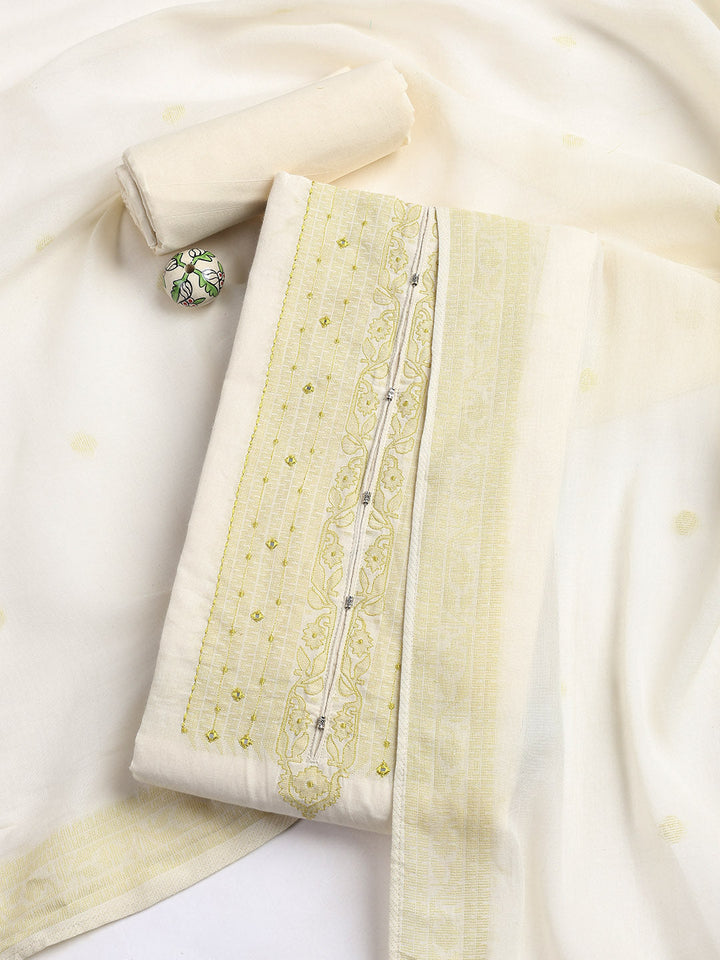 Neck Embroidery Cotton Blend Unstitched Suit With Dupatta