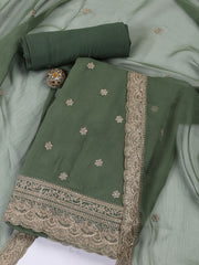 Neck Embroidered Tissue Unstitched Suit With Dupatta