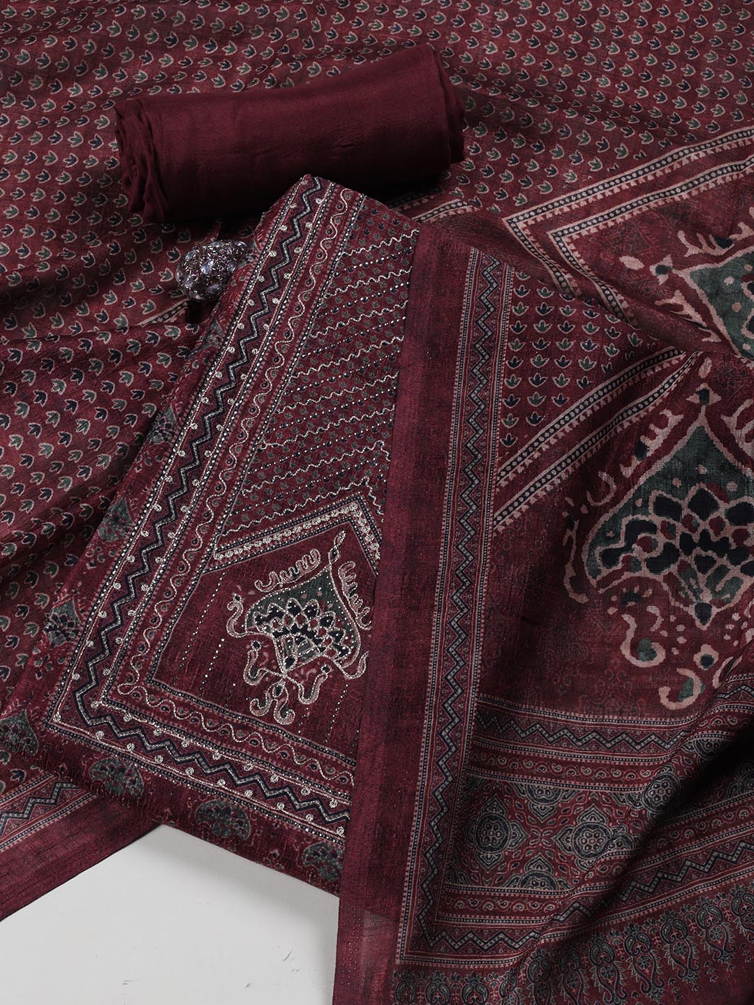 Neck Embroidery Tussar Unstitched Suit Piece With Dupatta