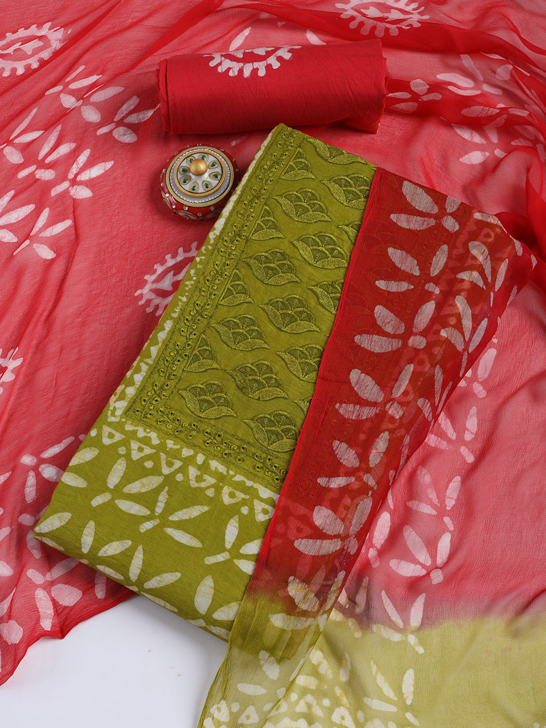 Printed Cotton Blend Unstitched Suit With Dupatta