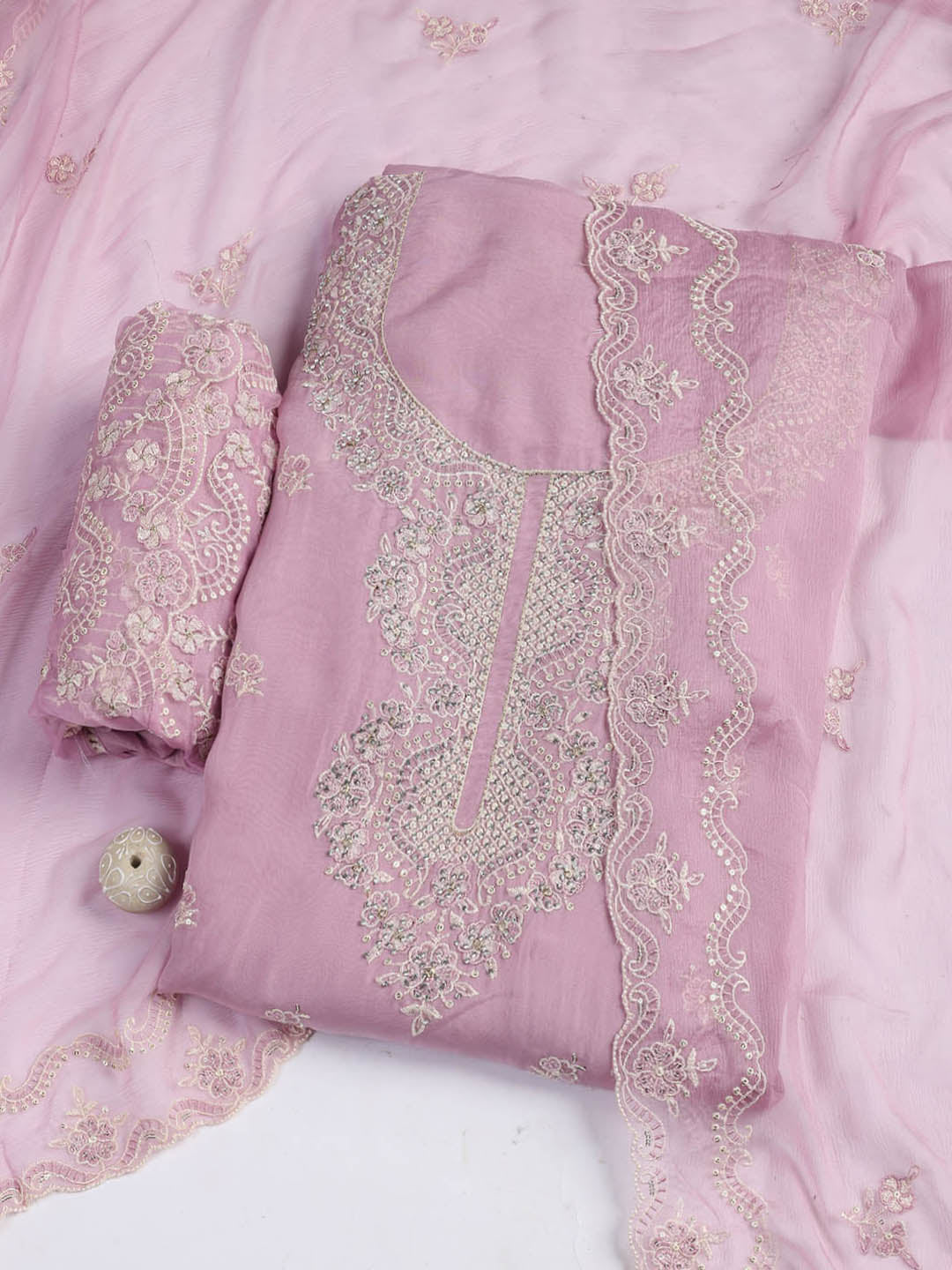 Embroidered Chanderi Unstitched Suit Piece With Dupatta