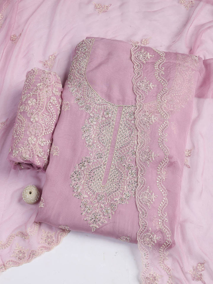 Embroidered Chanderi Unstitched Suit Piece With Dupatta