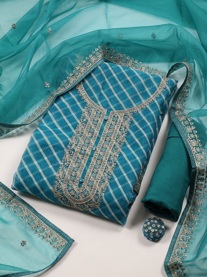 Neck Embroidered Organza Unstitched Suit With Dupatta
