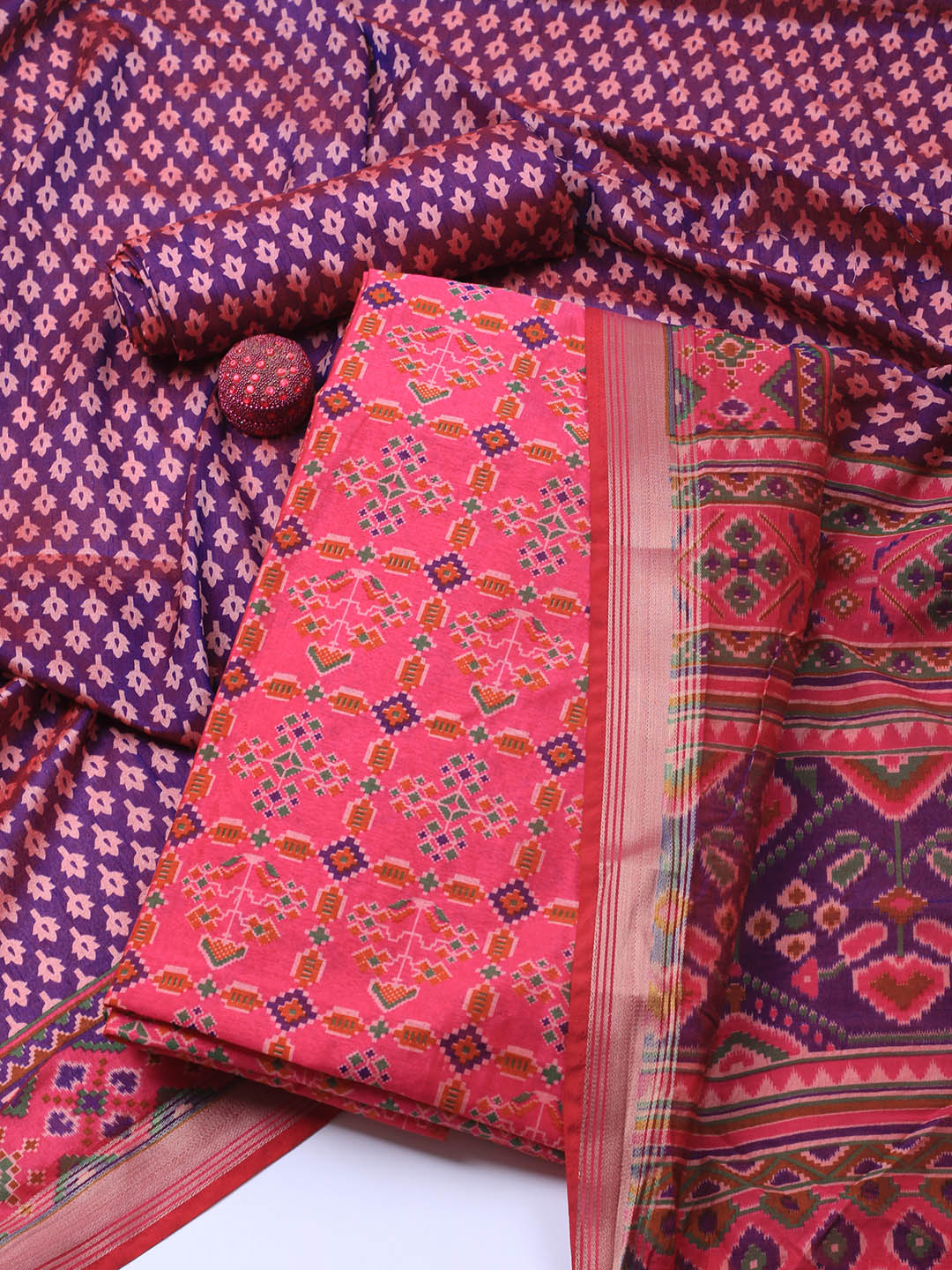 Art Silk Unstitched Suit Piece With Dupatta