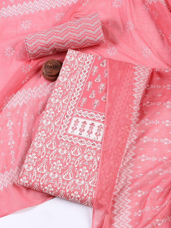 Printed Cotton Blend Unstitched Suit With Dupatta
