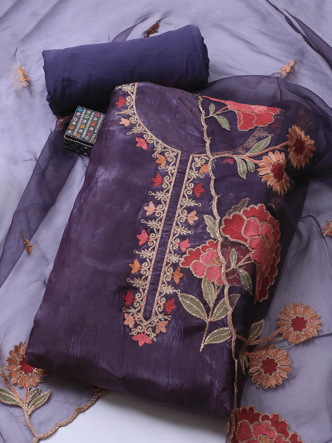 Neck Embroidery Tissue Unstitched Suit With Dupatta