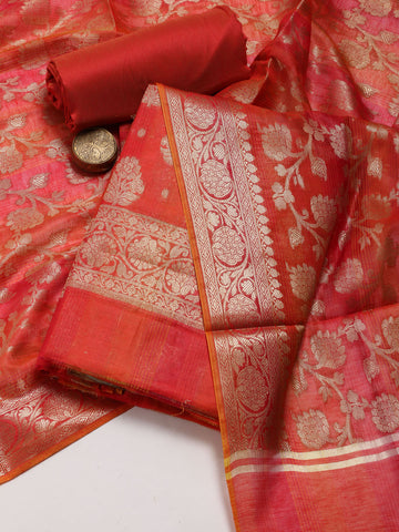 Woven Chanderi Unstitched Suit Piece With Dupatta