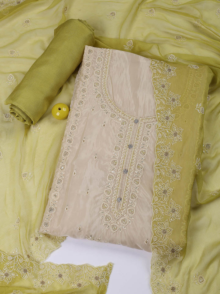 Embroidered Organza Unstitched Suit Piece With Dupatta