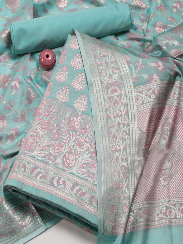 Woven Chanderi Unstitched Suit Piece With Dupatta