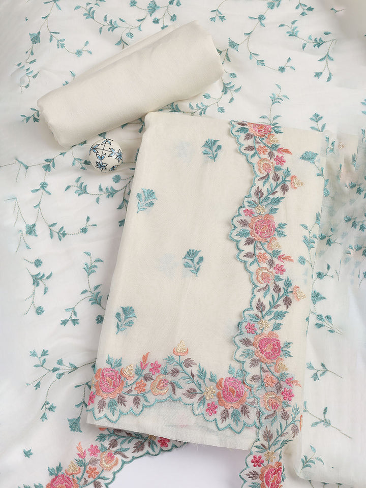 Embroidery Border Chanderi Unstitched Suit With Dupatta