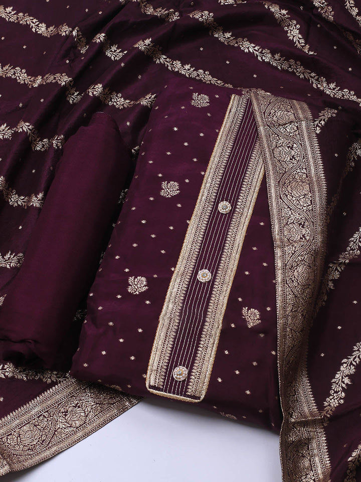 Embroidery Chanderi Unstitched Suit With Dupatta