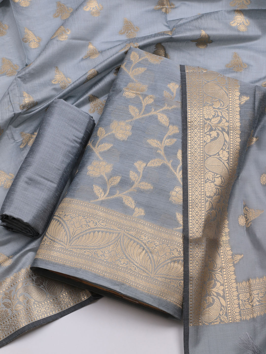 Woven Chanderi Unstitched Suit With Dupatta