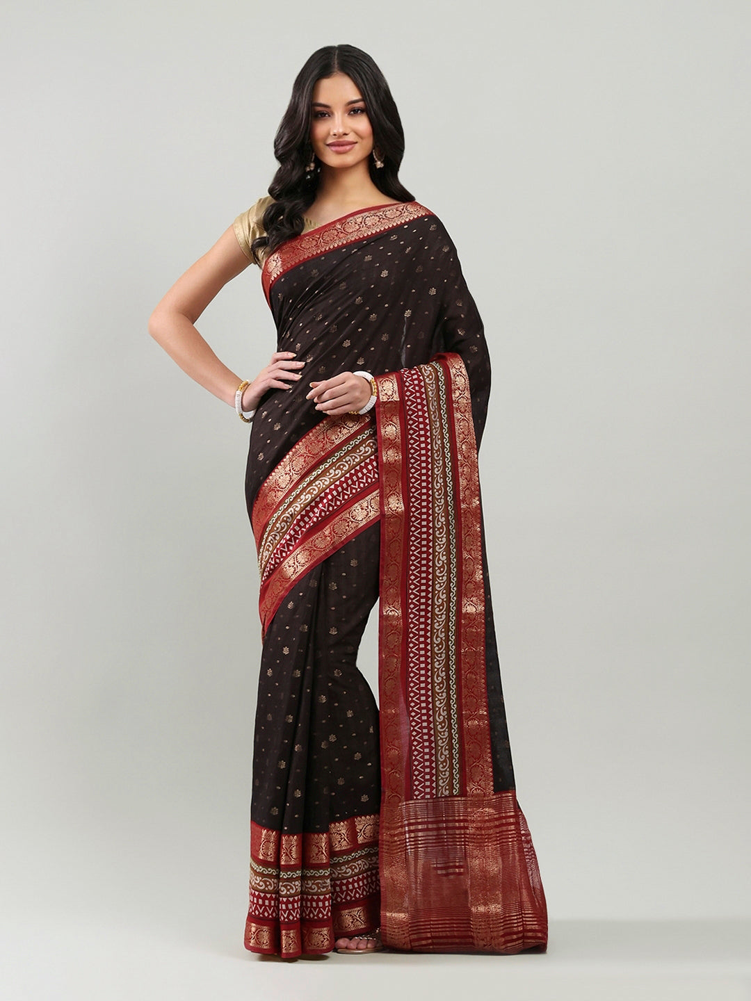 Digital Printed Cotton Blend Woven Saree