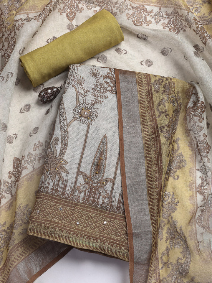 Printed Linen Unstitched Suit Piece With Dupatta