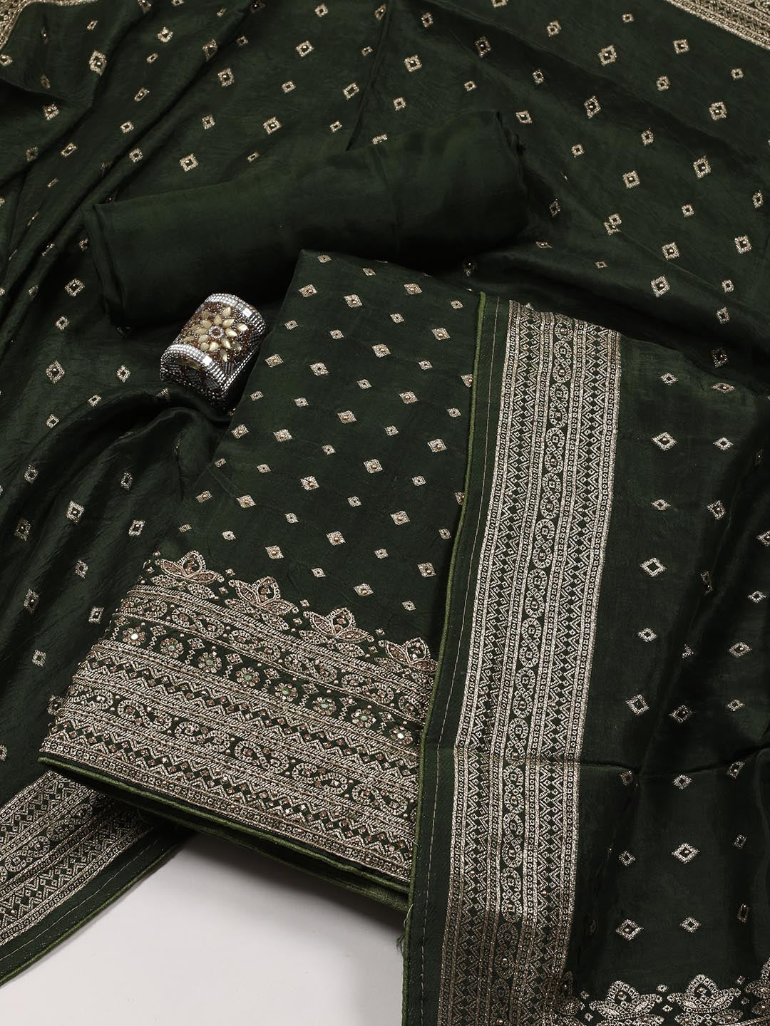 Woven Art Silk Unstitched Suit Piece With Dupatta