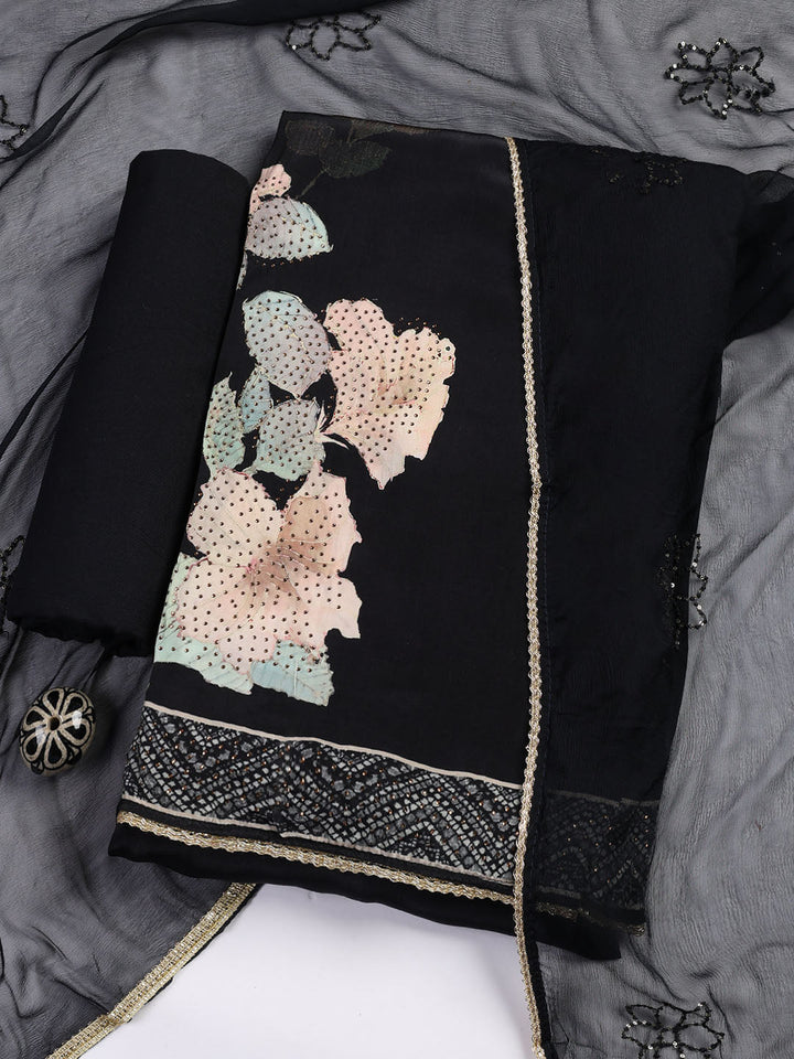 Printed Crepe Unstitched Suit With Dupatta