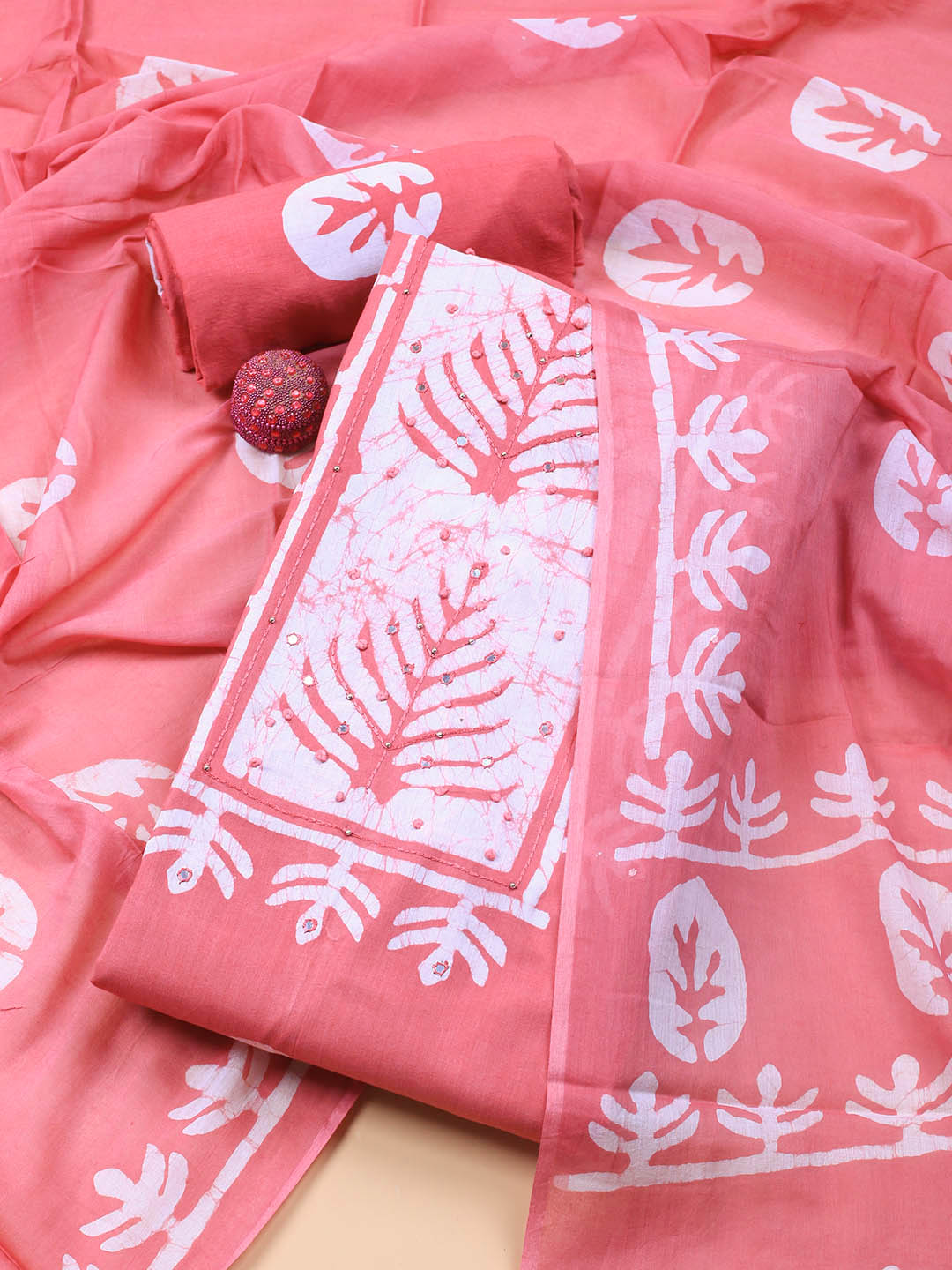 Printed Cotton Blend Unstitched Suit With Dupatta