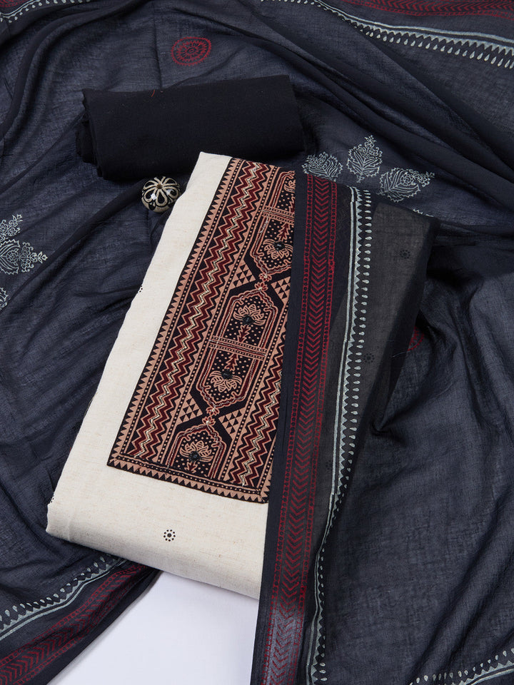 Printed Cotton Blend Unstitched Suit Piece With Dupatta